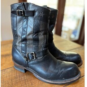 Frye 150th Anniversary Americana Mens Black Brown Leather Boots Stars Size 12M